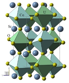 Esquema da estrutura cristalina da perovskita dupla Sr2CoUO6