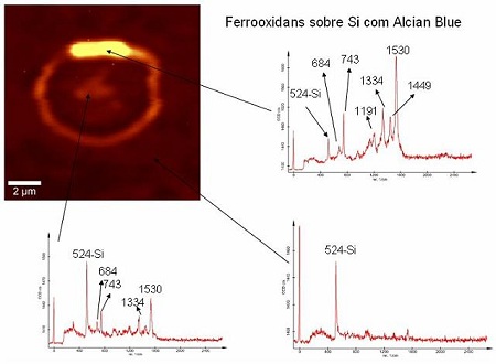 Raman spectra of various points of the deposited material on the substrate give an indicating of the chemical composition of the deposits