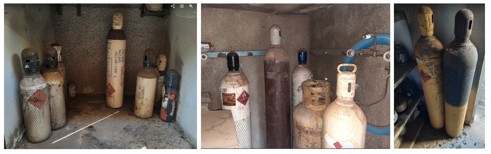 Cilindros de gases estocados no IFGW que serão descartados após iniciativa gerida pelo GATE.